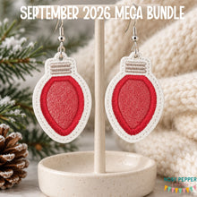 Load image into Gallery viewer, Christmas Bulb applique earrings --2026 Holiday Bundle-- machine embroidery design DIGITAL DOWNLOAD