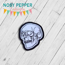 Load image into Gallery viewer, Skull Line patch machine embroidery design (2 sizes included) DIGITAL DOWNLOAD