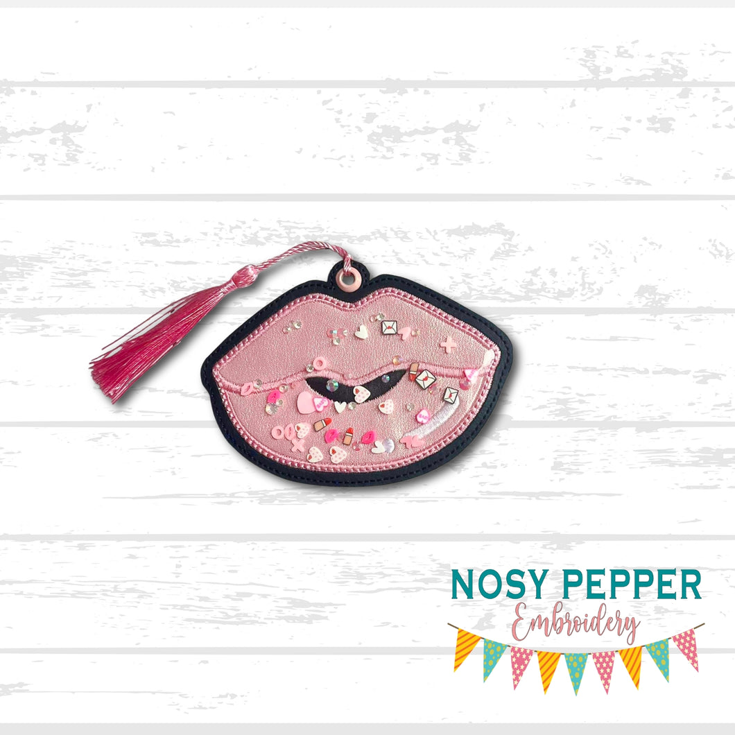 Lips shaker applique bookmark/ornament/bag tag machine embroidery design DIGITAL DOWNLOAD