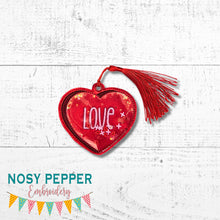 Load image into Gallery viewer, Love Heart shaker bookmark/ornament/bag tag machine embroidery design DIGITAL DOWNLOAD