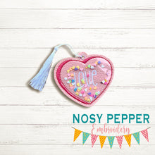 Load image into Gallery viewer, Love Heart shaker bookmark/ornament/bag tag machine embroidery design DIGITAL DOWNLOAD