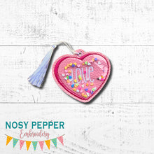 Load image into Gallery viewer, Love Heart shaker bookmark/ornament/bag tag machine embroidery design DIGITAL DOWNLOAD