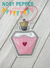 Load image into Gallery viewer, Love Potion applique bookmark/ornament/bag tag machine embroidery design DIGITAL DOWNLOAD