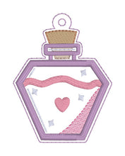 Load image into Gallery viewer, Love Potion applique snap tab and eyelet fob machine embroidery file (single and multi files included) DIGITAL DOWNLOAD