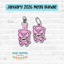 Load image into Gallery viewer, Love Piggy Heart snap tab and eyelet fob set (single and multi files included) machine embroidery design DIGITAL DOWNLOAD