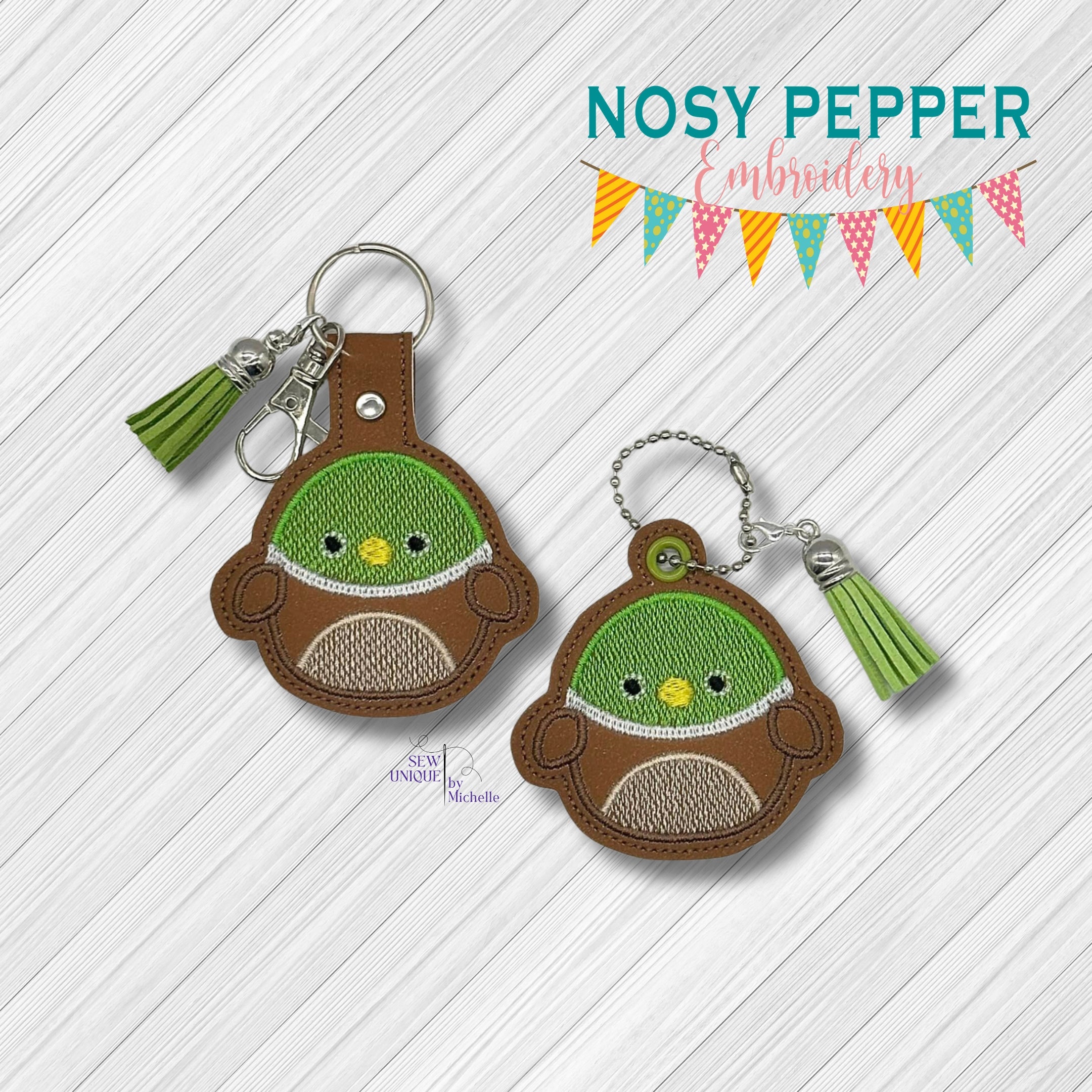 Mallard Squishy snap tab and eyelet fob machine embroidery file (singl ...
