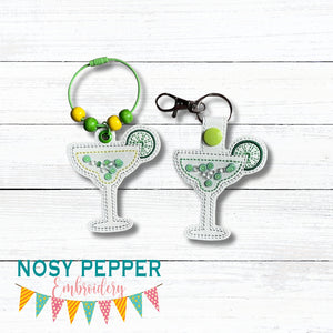 Margarita shaker snap tab and eyelet fob machine embroidery file (single and multi files included) DIGITAL DOWNLOAD