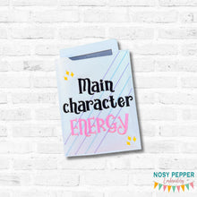 Load image into Gallery viewer, Main Character Energy reader sleeve (3 sizes included) machine embroidery design DIGITAL DOWNLOAD
