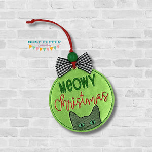 Meowy Christmas ornament/bag tag/bookmark machine embroidery design DIGITAL DOWNLOAD