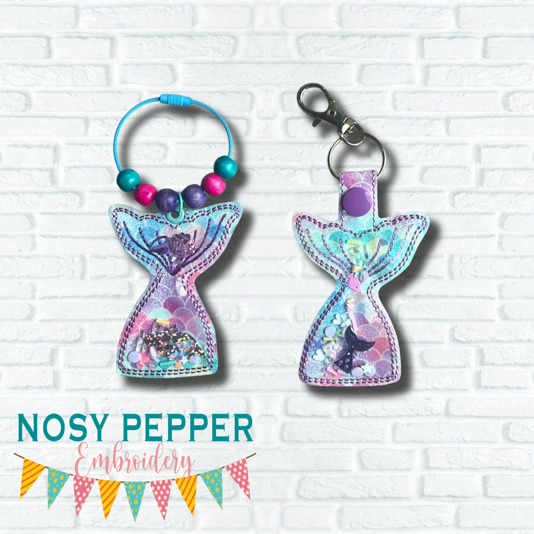 Mermaid applique shaker snap tab and eyelet fob machine embroidery file (single and multi files included) DIGITAL DOWNLOAD
