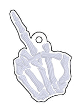 Load image into Gallery viewer, Middle Finger Skeleton snap tab and eyelet fob machine embroidery file (single and multi files included) DIGITAL DOWNLOAD