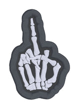 Load image into Gallery viewer, Middle Finger Skeleton patch machine embroidery design (2 sizes included) DIGITAL DOWNLOAD