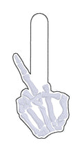 Load image into Gallery viewer, Middle Finger Skeleton snap tab and eyelet fob machine embroidery file (single and multi files included) DIGITAL DOWNLOAD