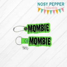 Load image into Gallery viewer, Mombie snap tab and eyelet fob machine embroidery file (single and multi files included)  DIGITAL DOWNLOAD