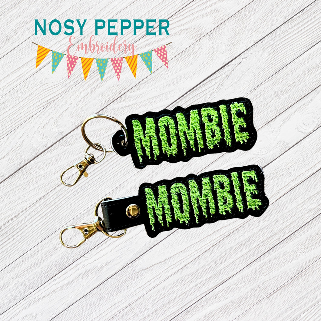 Mombie snap tab and eyelet fob machine embroidery file (single and multi files included) DIGITAL DOWNLOAD