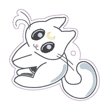 Load image into Gallery viewer, Moon Kitty bookmark/bag tag/ornament machine embroidery file DIGITAL DOWNLOAD