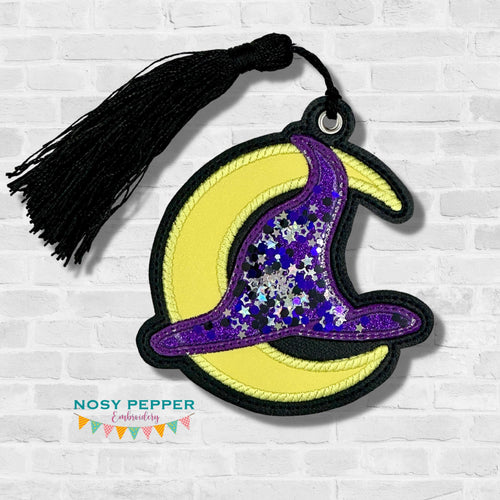 Moon Witch applique shaker bookmark/bag tag/ornament machine embroidery file DIGITAL DOWNLOAD