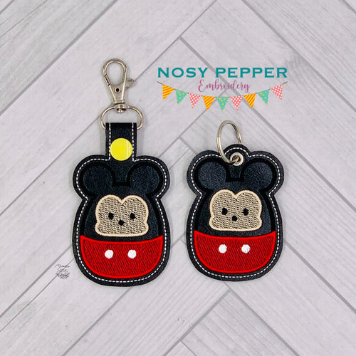 Squishy Mouse Boy snap tab and eyelet fob machine embroidery file (single and multi files included) DIGITAL DOWNLOAD