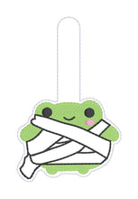 Load image into Gallery viewer, Mummy Frog snap tab and eyelet fob machine embroidery file (single and multi files included) DIGITAL DOWNLOAD