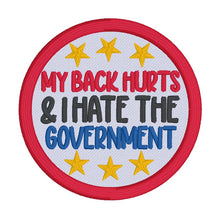 Load image into Gallery viewer, My Back Hurts patch (2 sizes included) machine embroidery design DIGITAL DOWNLOAD