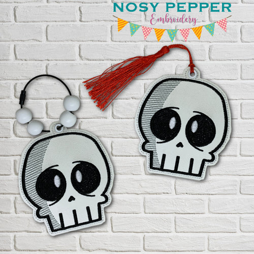 Nervous Skull applique MAY 2024 MYSTERY BUNDLE bookmark/ornament/bag tag machine embroidery design DIGITAL DOWNLOAD