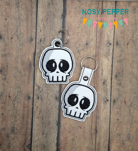 Nervous Skull snap tab and eyelet fob May 2024 Mystery Bundle machine embroidery file (single and multi files included)