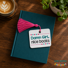 Load image into Gallery viewer, Damn Girl bookmark/bag tag/ornament machine embroidery design DIGITAL DOWNLOAD
