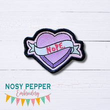 Load image into Gallery viewer, Nope patch machine embroidery design (2 sizes included) DIGITAL DOWNLOAD