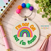 Load image into Gallery viewer, I'm Not Ok But I'm Funny bag tag machine embroidery design DIGITAL DOWNLOAD