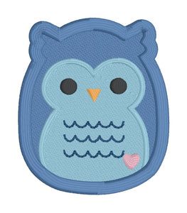 Owl Squishy patch machine embroidery design (2 sizes included) DIGITAL DOWNLOAD