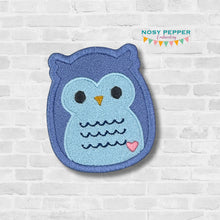 Load image into Gallery viewer, Owl Squishy patch machine embroidery design (2 sizes included) DIGITAL DOWNLOAD