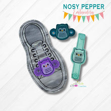 Load image into Gallery viewer, Owl Shoe Charm machine embroidery design single and multi files (3 versions included) DIGITAL DOWNLOAD