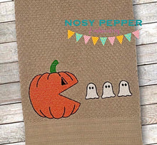 Load image into Gallery viewer, Pac Pumpkin machine embroidery design (4 sizes and 2 versions included) DIGITAL DOWNLOAD