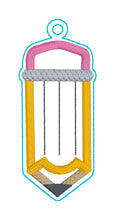 Load image into Gallery viewer, Pencil Applique snap tab and eyelet fob machine embroidery file (single and multi files included)  DIGITAL DOWNLOAD