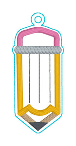 Pencil Applique snap tab and eyelet fob machine embroidery file (single and multi files included)  DIGITAL DOWNLOAD