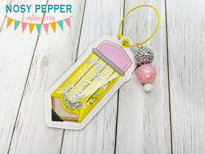 Pencil applique bagtag bookmark/ornament/bag tag machine embroidery design DIGITAL DOWNLOAD