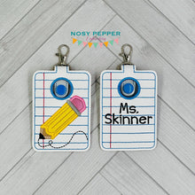 Load image into Gallery viewer, Pencil Notebook teacher card case machine embroidery design (2 designs in 2 versions included) DIGITAL DOWNLOAD