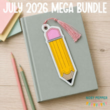 Load image into Gallery viewer, Pencil applique 5x7 bookmark/bag tag/ornament machine embroidery design DIGITAL DOWNLOAD