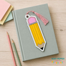 Load image into Gallery viewer, Pencil applique 5x7 bookmark/bag tag/ornament machine embroidery design DIGITAL DOWNLOAD