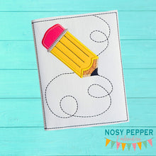 Load image into Gallery viewer, Pencil applique notebook cover machine embroidery design (2 sizes available) DIGITAL DOWNLOAD