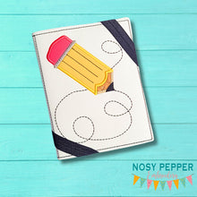Load image into Gallery viewer, Pencil applique notebook cover machine embroidery design (2 sizes available) DIGITAL DOWNLOAD