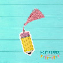 Load image into Gallery viewer, Pencil Applique bookmark/bag tag/ornament machine embroidery file DIGITAL DOWNLOAD