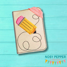 Load image into Gallery viewer, Pencil applique notebook cover machine embroidery design (2 sizes available) DIGITAL DOWNLOAD