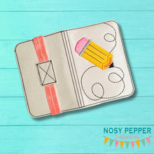 Load image into Gallery viewer, Pencil applique notebook cover machine embroidery design (2 sizes available) DIGITAL DOWNLOAD