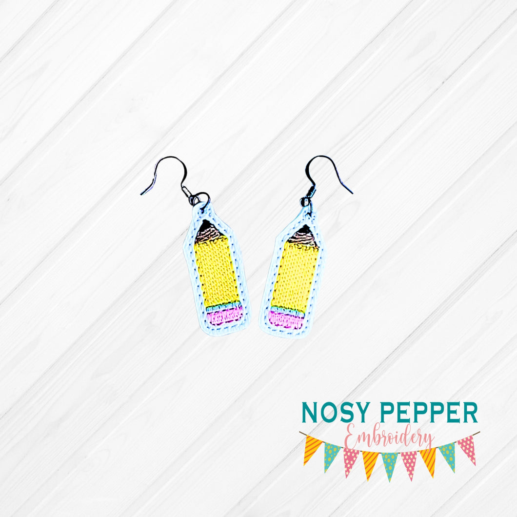 Pencil earrings machine embroidery design ITH DIGITAL DOWNLOAD