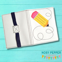 Load image into Gallery viewer, Pencil applique notebook cover machine embroidery design (2 sizes available) DIGITAL DOWNLOAD