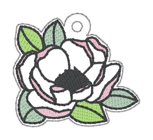 Peony snap tab and eyelet fob machine embroidery file (single and multi files included) DIGITAL DOWNLOAD