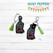 Load image into Gallery viewer, Peony Skeleton shaker snap tab and eyelet fob machine embroidery file (single and multi files included) DIGITAL DOWNLOAD