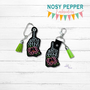 Peony Skeleton shaker snap tab and eyelet fob machine embroidery file (single and multi files included) DIGITAL DOWNLOAD