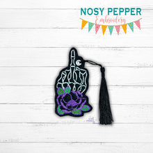Load image into Gallery viewer, Peony Skeleton bookmark/bag tag/ornament machine embroidery file DIGITAL DOWNLOAD
